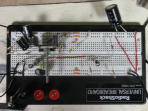 Breadboard layout with small heatsink (and very long screw sticking out)